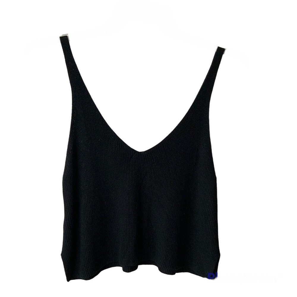 Forever 21 Women's Sz Lg Black V Neck Cropped Knit Tank Top